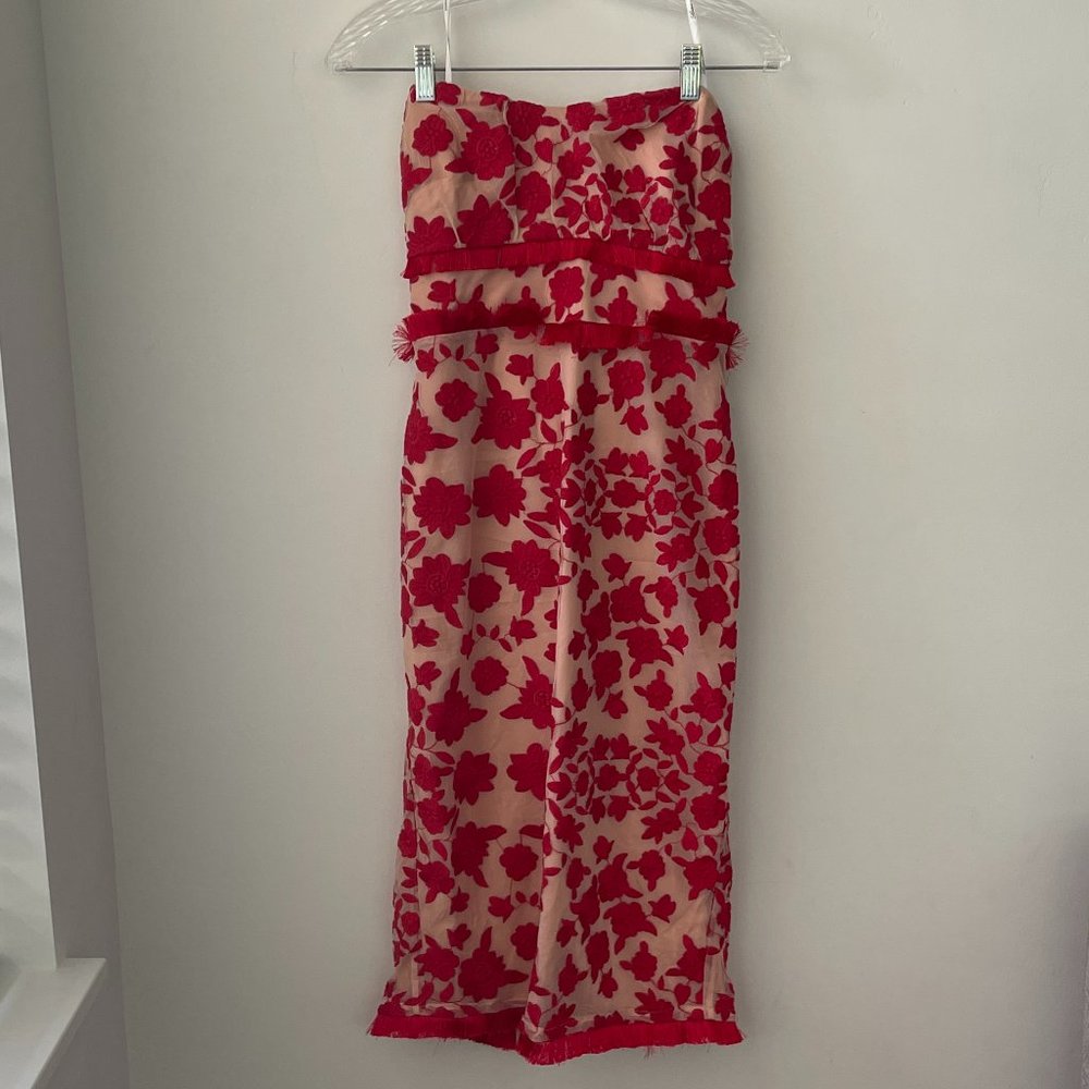 Lovers + Friends Strapless Midi Dress in Red and Nude Floral